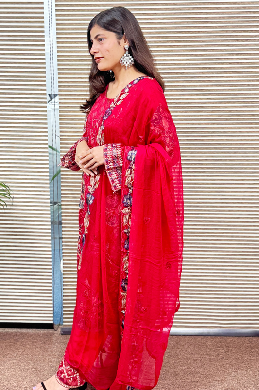 Pakistani Red Heavy Dupatta Suit