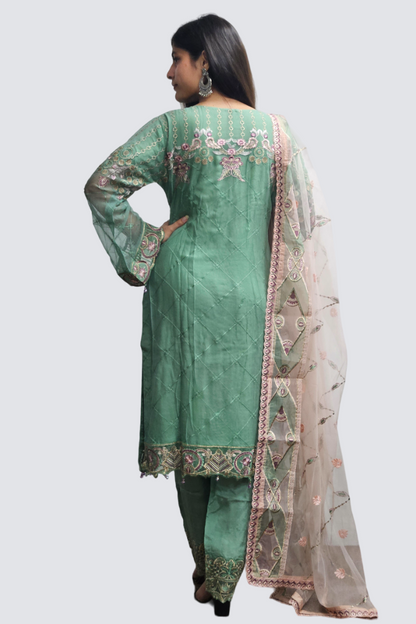 Green Pearls Work Georgette Suit