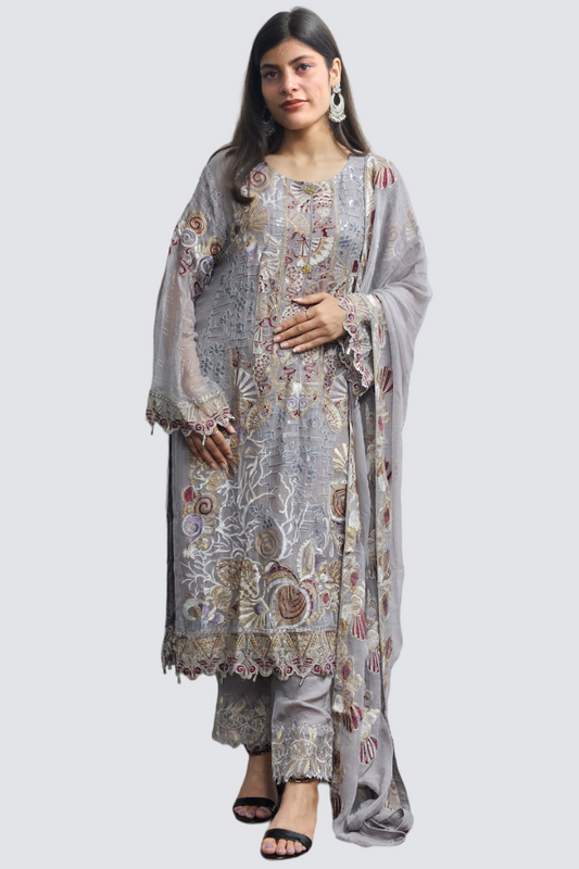 Pakistani Grey Suit Chiffon Dupatta