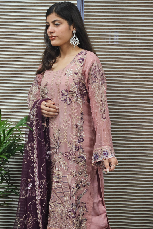 Pakistani Dusty Pink Heavy Dupatta Suit