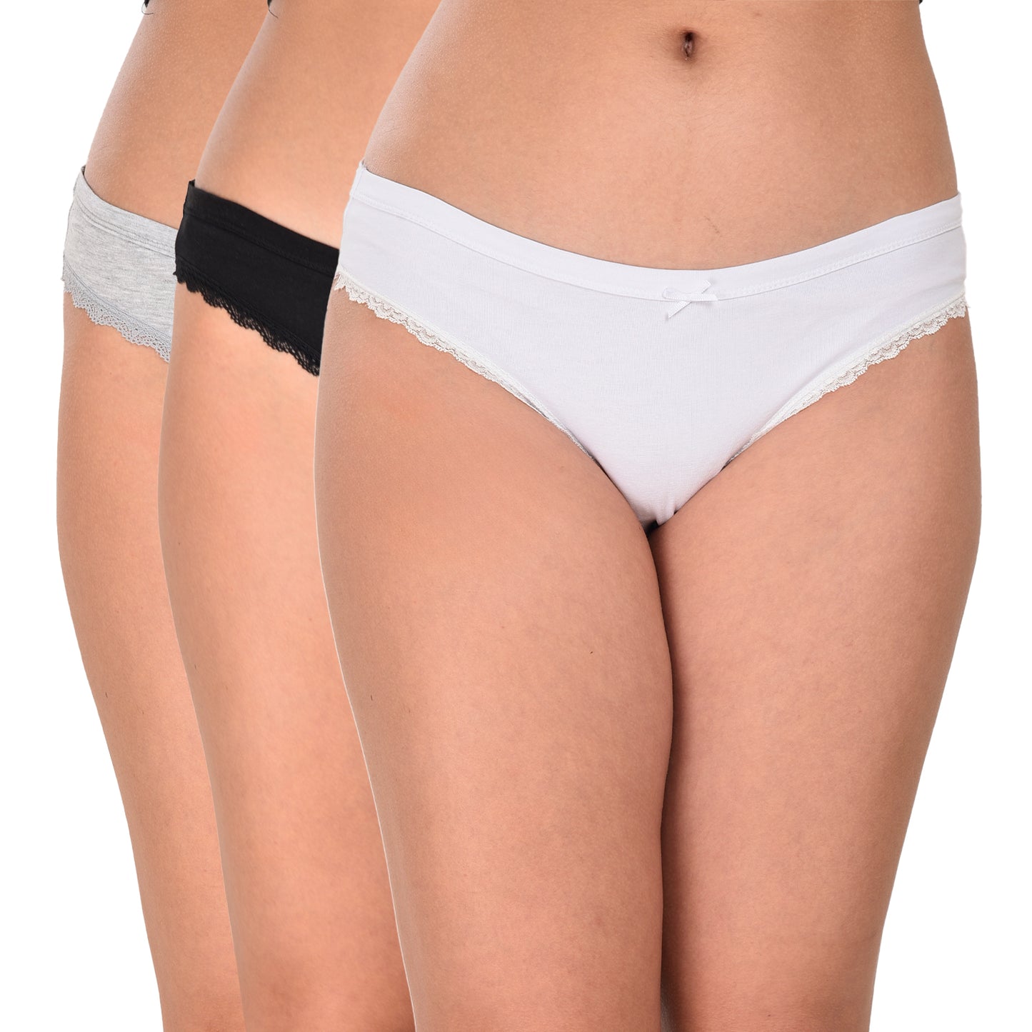 Pack of 3 Women’s Mid Rise Panties – White, Black & Grey Soft Stretch Everyday Wear