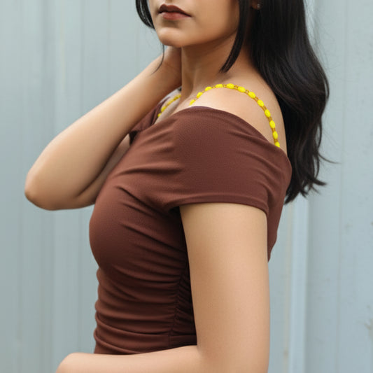 Beach Glow Beaded Bra Strap – Gold & Pearl