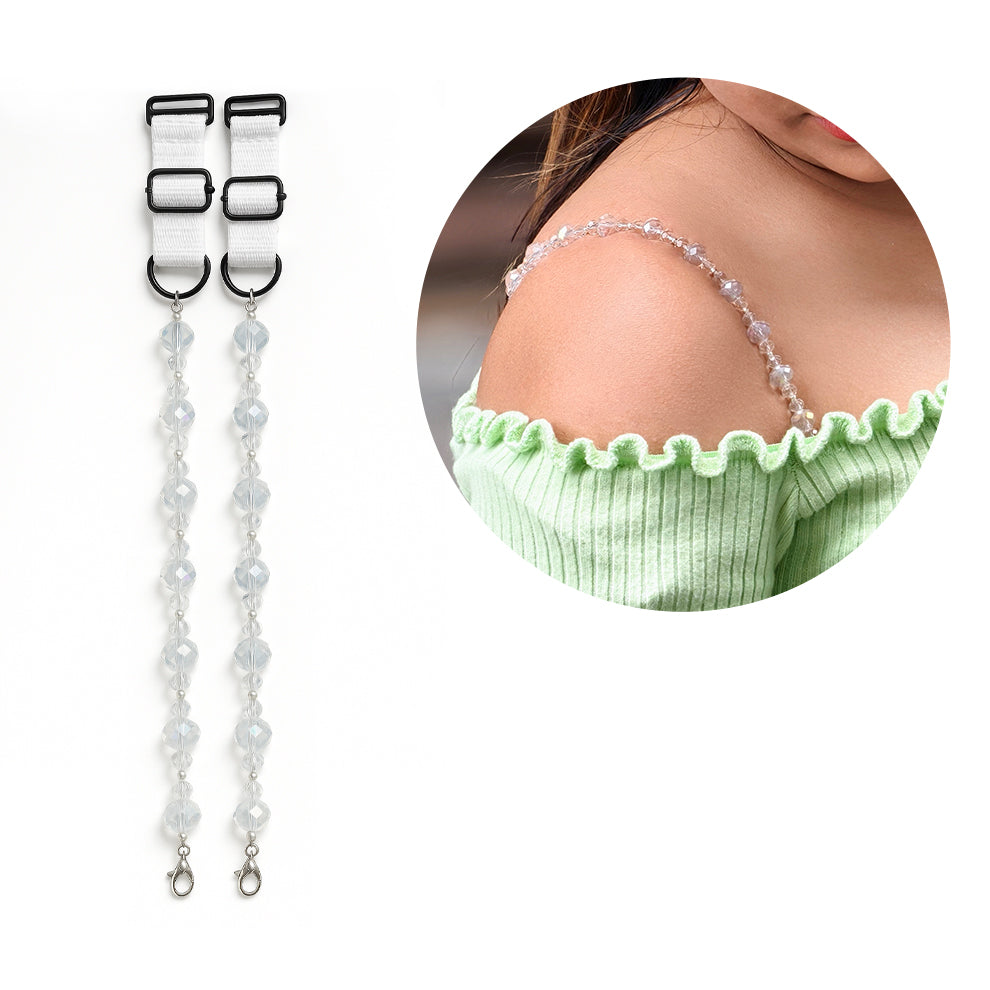 White beaded bra strap with black clips