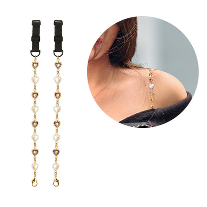 Gold heart chain and black beaded bra straps