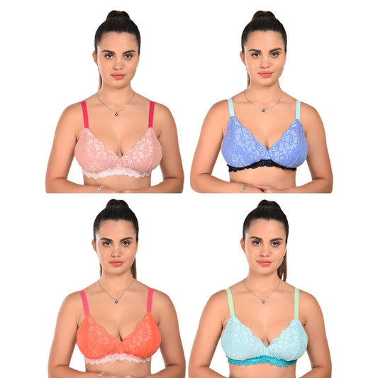 Women’s Wire-Free Floral Bras – Pack of 4 Multi-Color