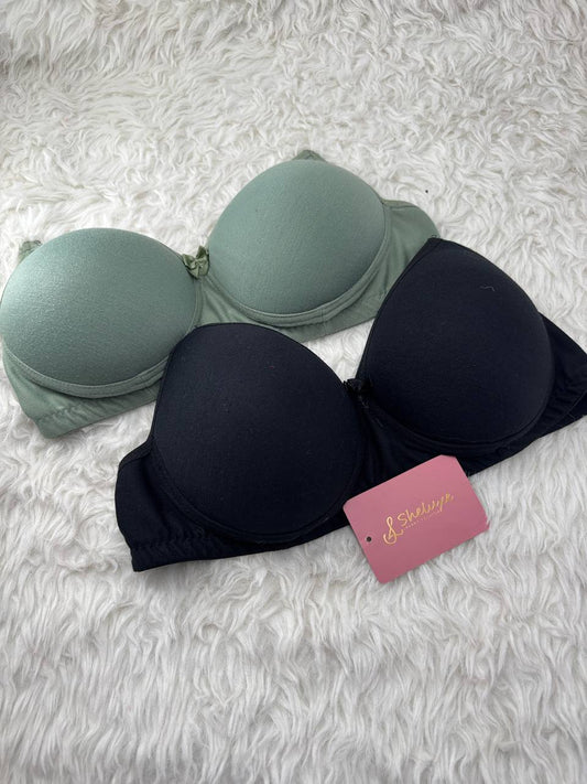 Pack of 2 Green and Black cotton Bra